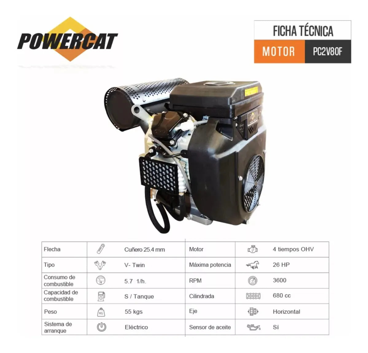 Motor V-Twin 26 HP 680cc 4T Powercat Alto Rendimiento